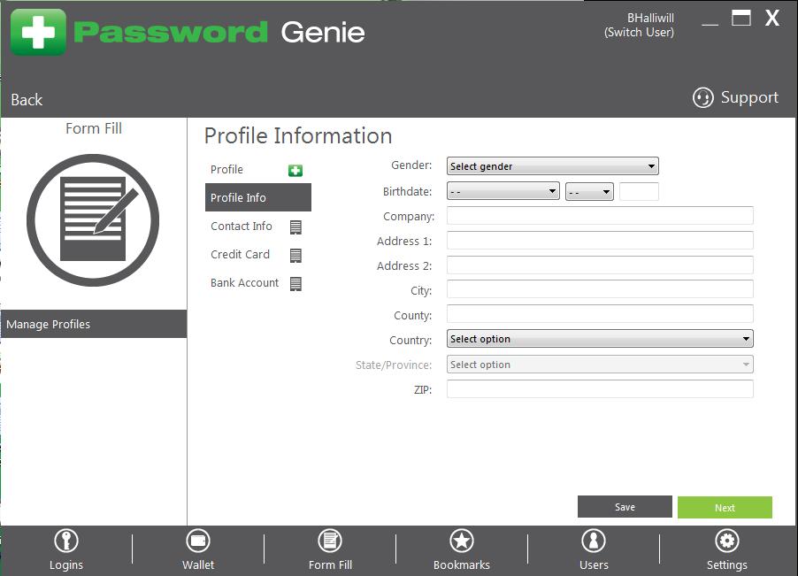 Password Genie - D - 3 Manage Formfill_Profile Info