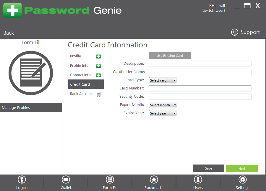 Password Genie - D - 5 Manage Formfill_Credit Card