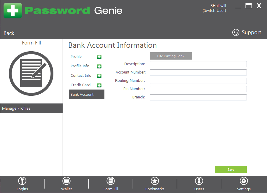 Password Genie - D - 6 Manage Formfill_Bank Account
