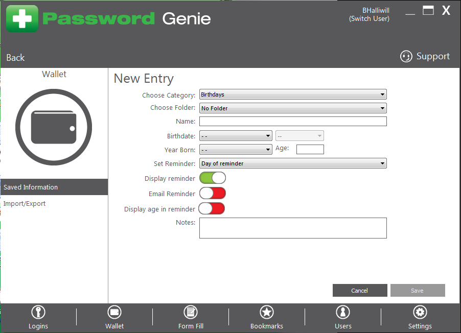 Password Genie - D - Setup Birthday Reminders