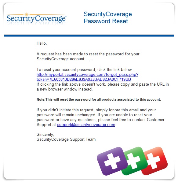 SC password reset email
