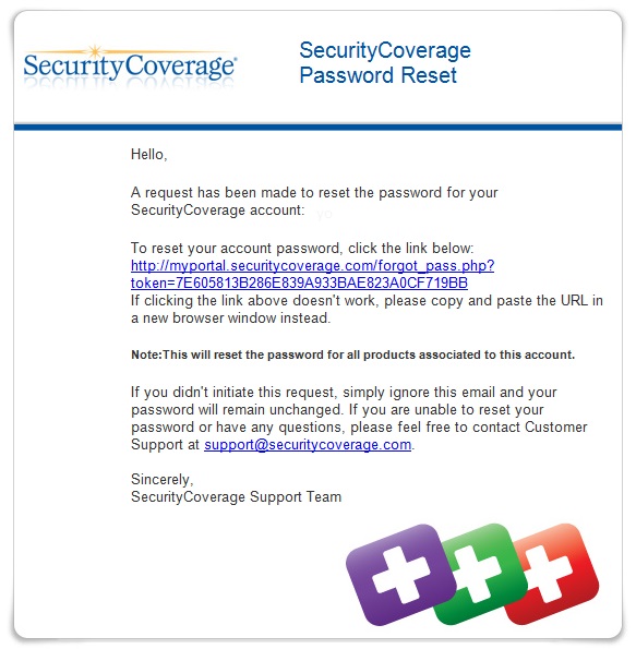 SC password reset email