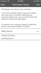 Reinstall - Restore Contacts (No Device selected)